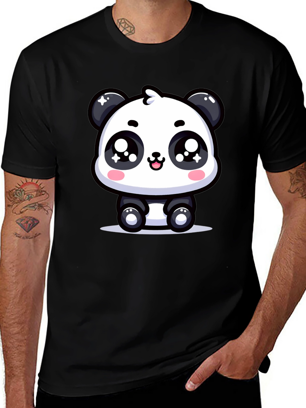 Cute Panda Graphic T-Shirt - Black