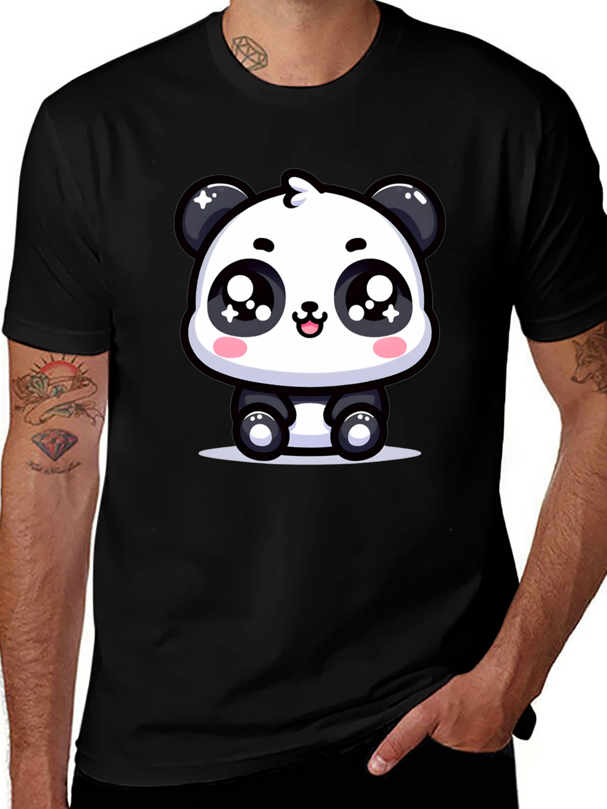 Cute Panda Graphic T-Shirt - Black