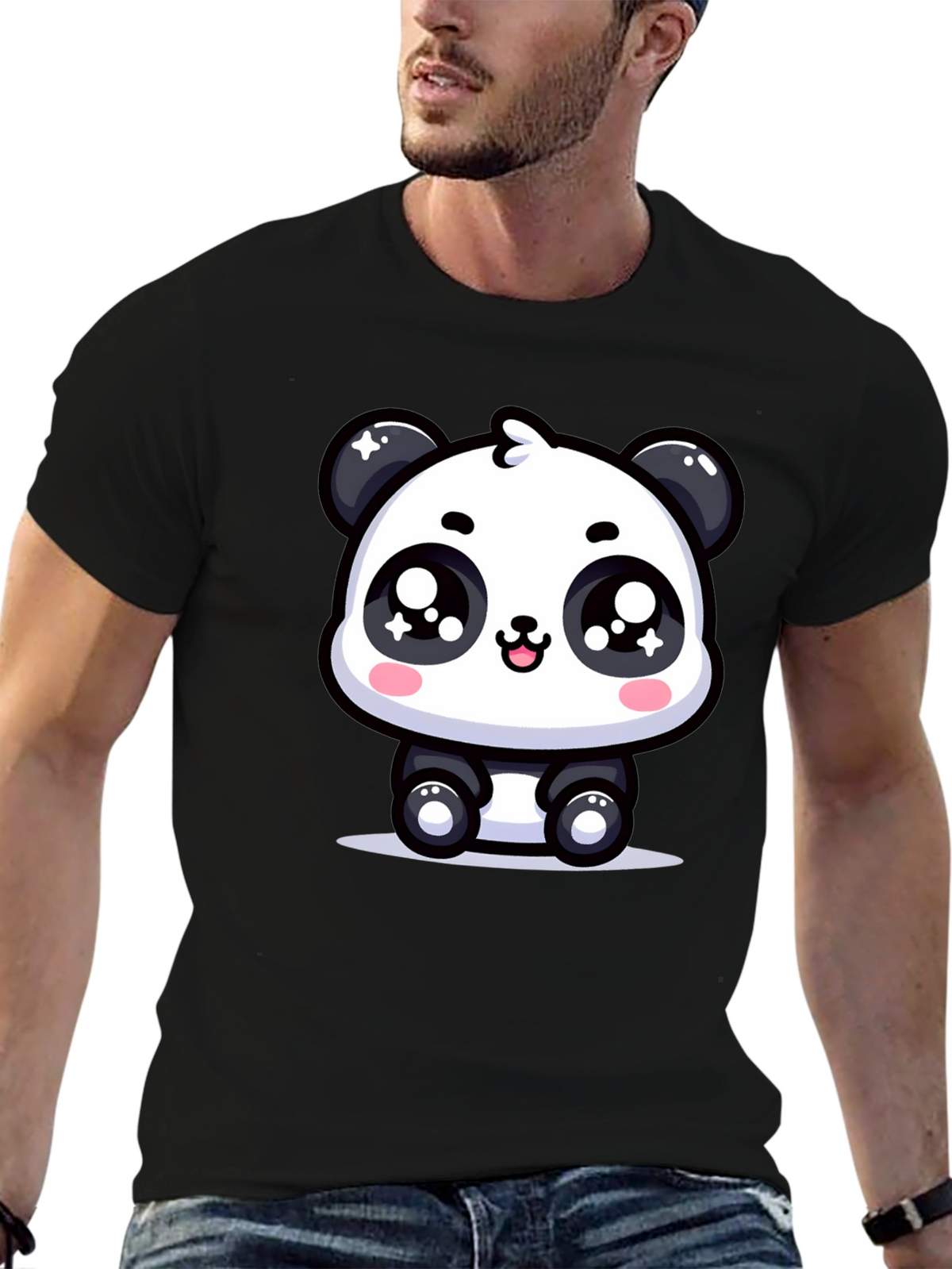 Cute Panda Graphic T-Shirt - Black