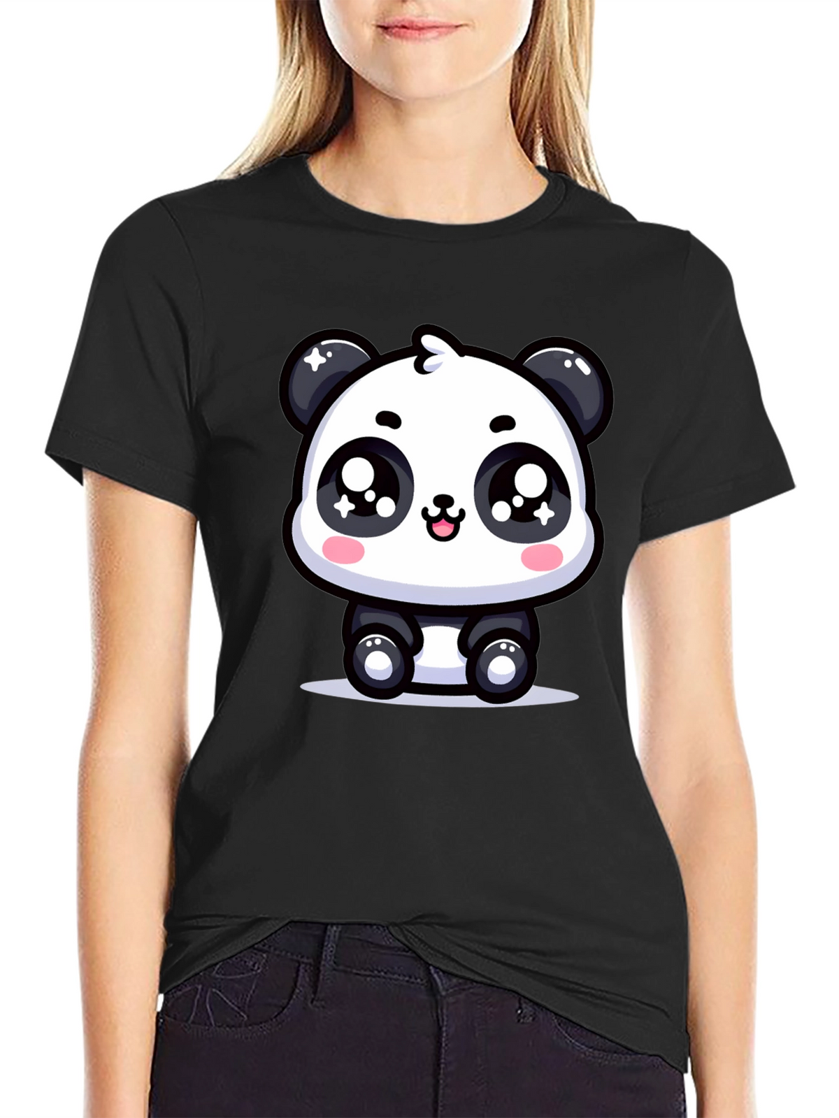 Cute Panda Graphic T-Shirt - Black