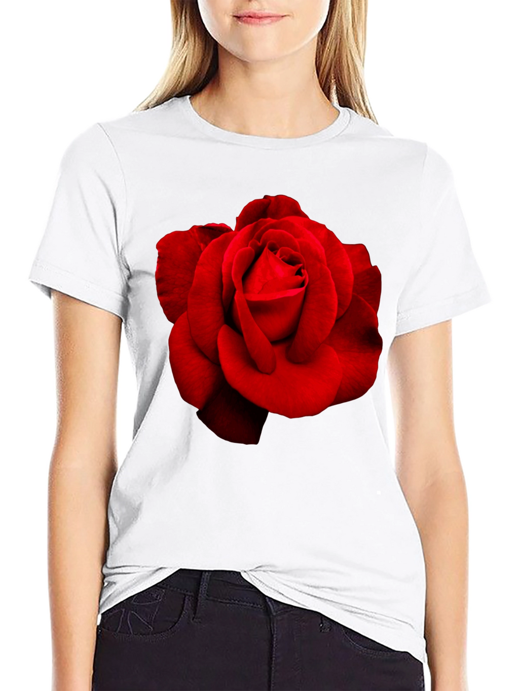Red Rose Graphic Black T-Shirt
