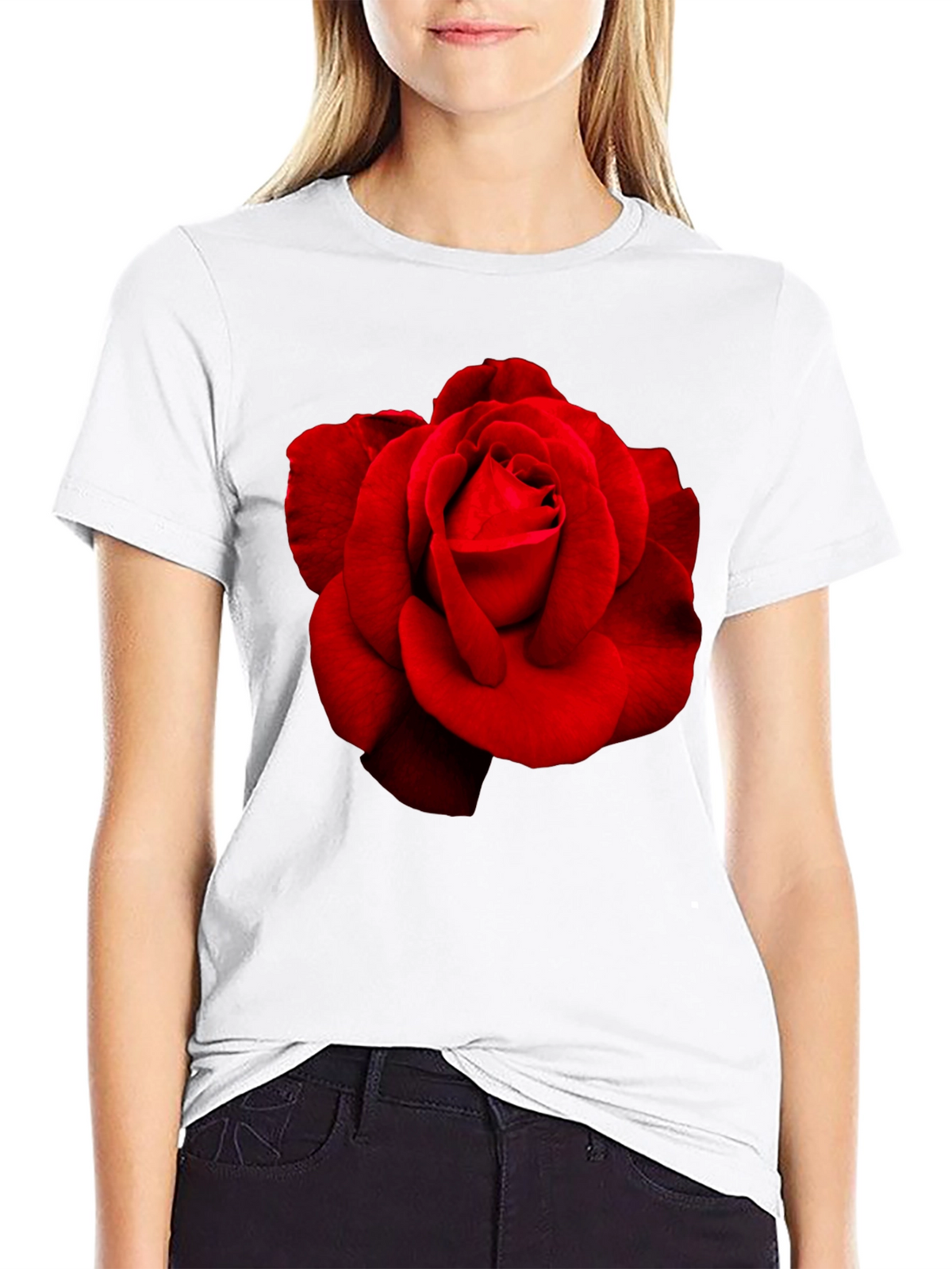 Red Rose Graphic Black T-Shirt