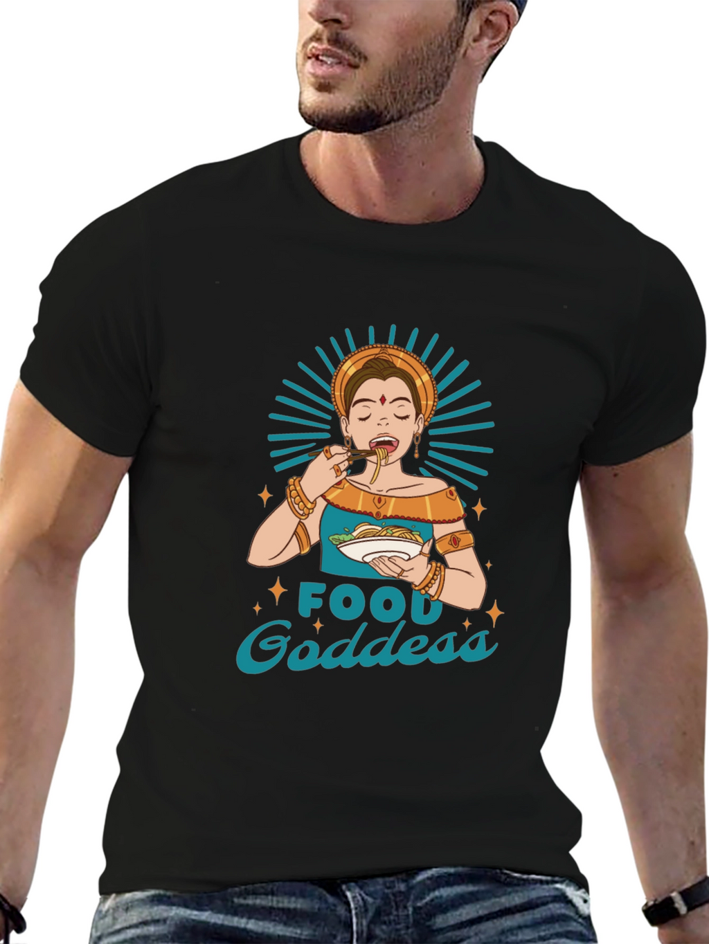 Food Goddess Graphic Tee - Black Cotton T-Shirt