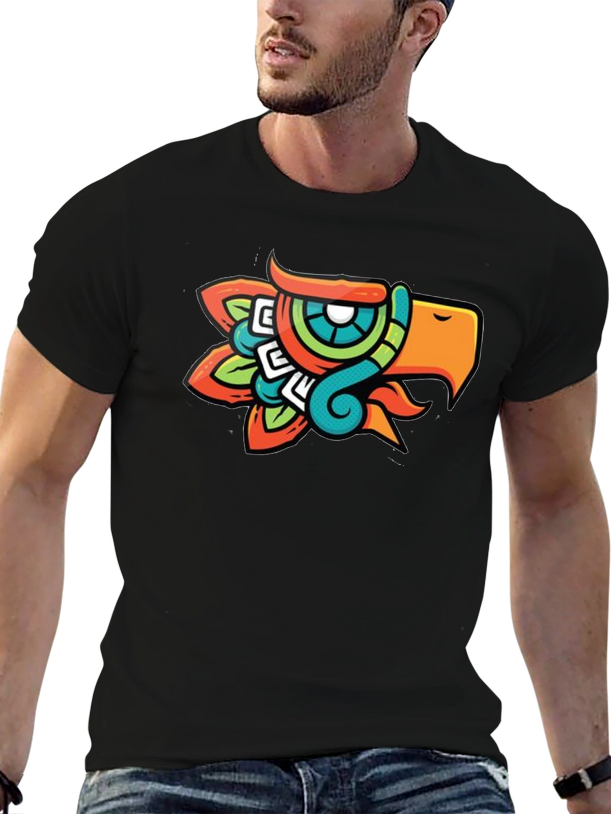 Aztec Eagle Head Graphic T-Shirt