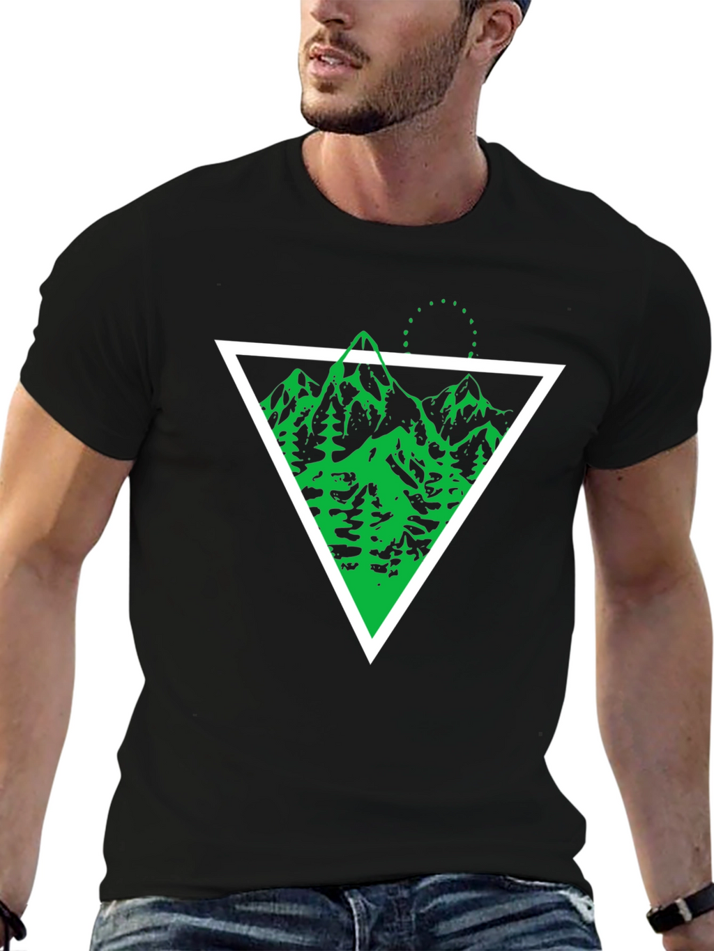 Geometric Mountain Graphic Tee - Black