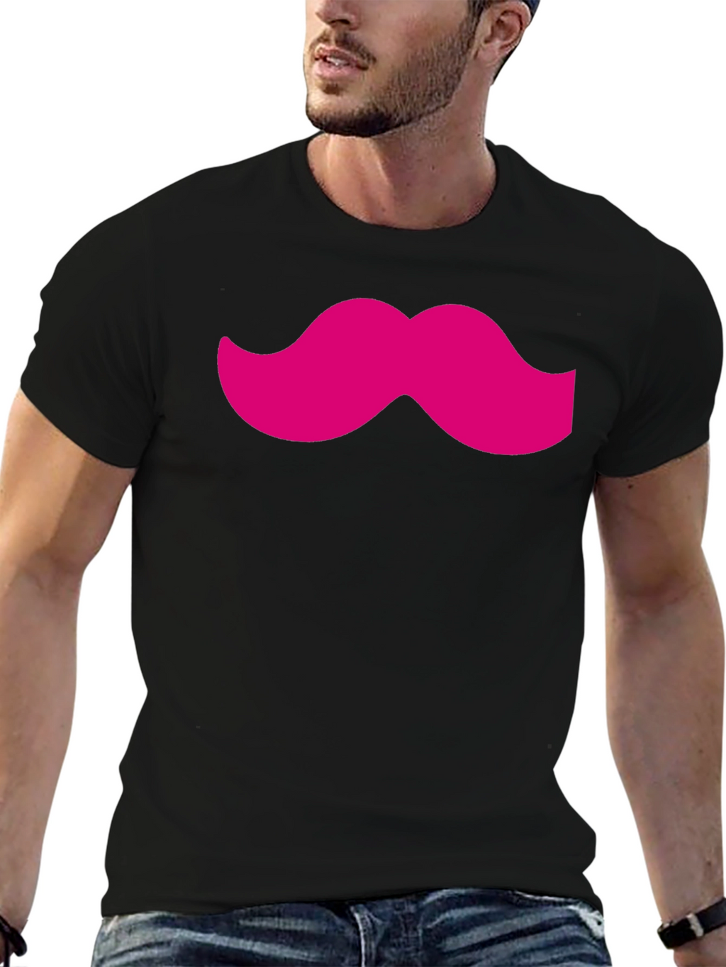 Pink Mustache Black Tee