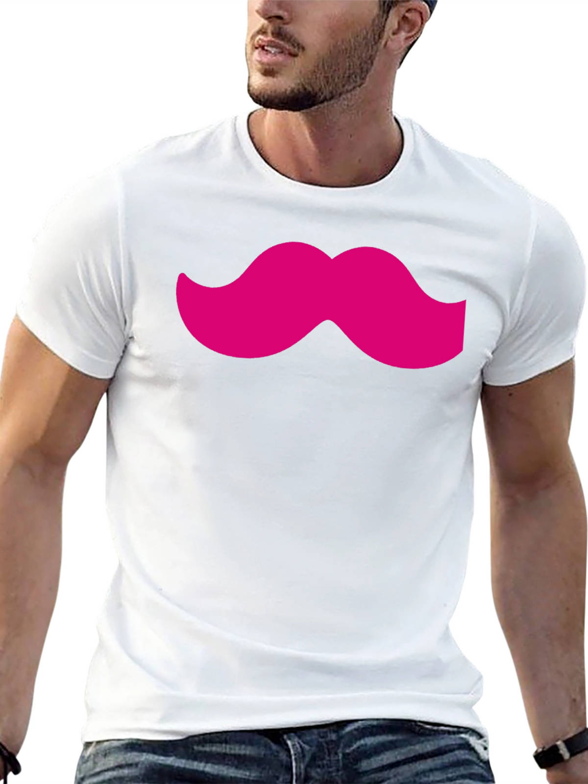 Pink Mustache Black Tee