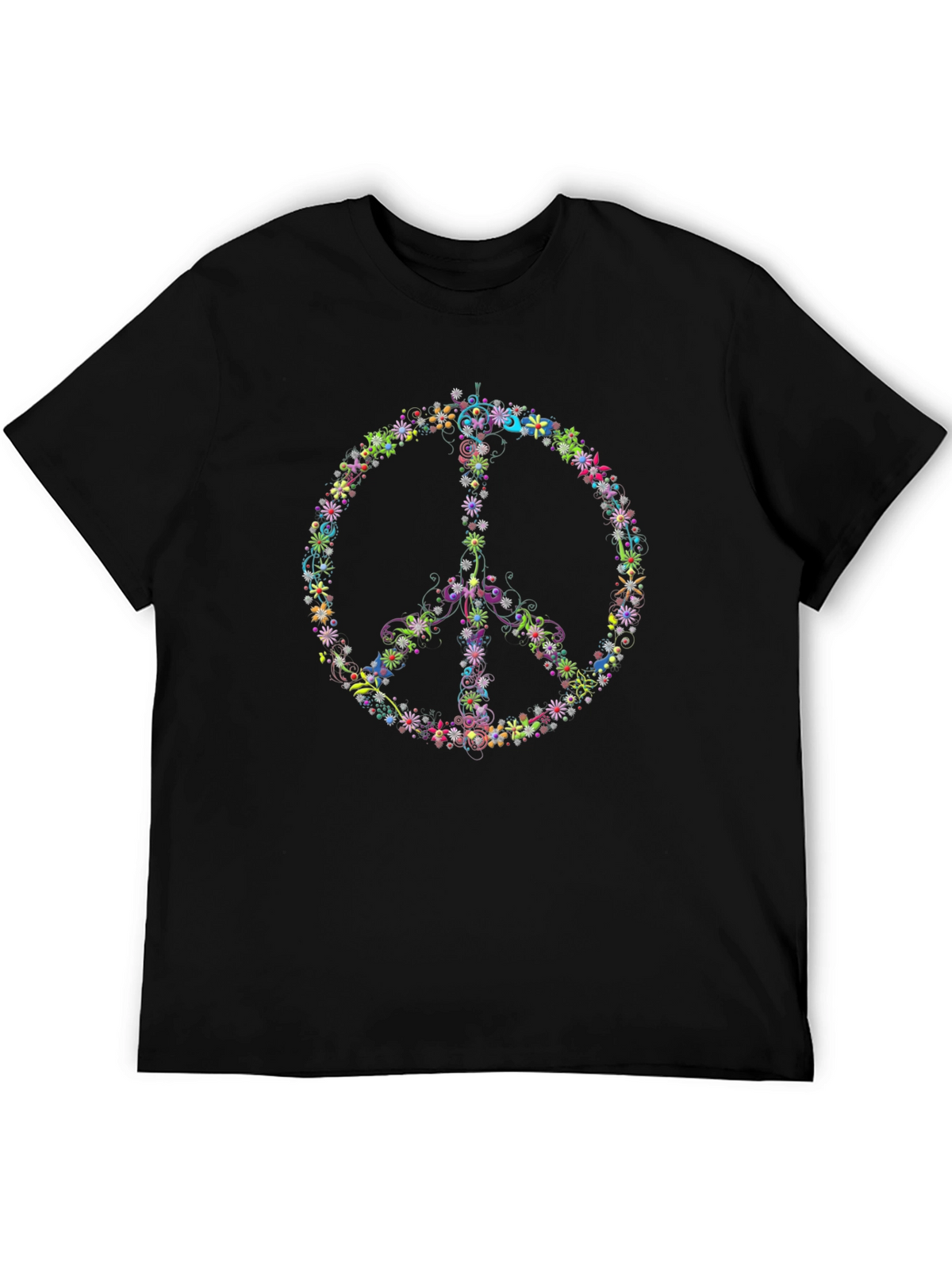 Floral Peace Sign Black T-Shirt