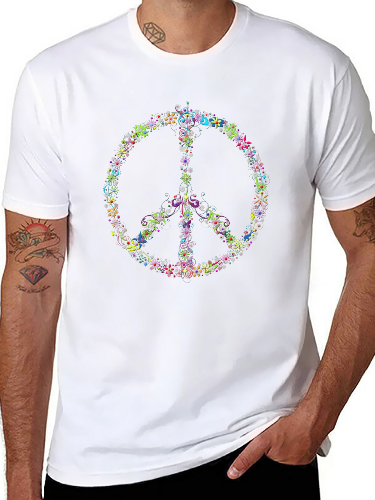 Floral Peace Sign Black T-Shirt