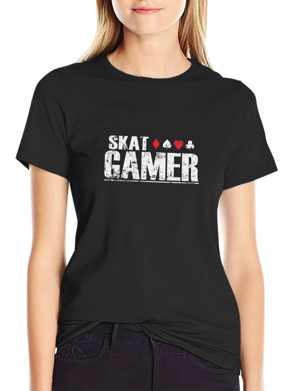 Skat Gamer Black T-Shirt - Poker Card Suits Design