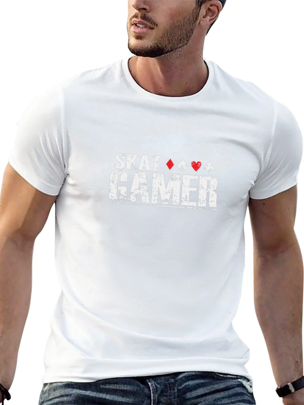 Skat Gamer Black T-Shirt - Poker Card Suits Design