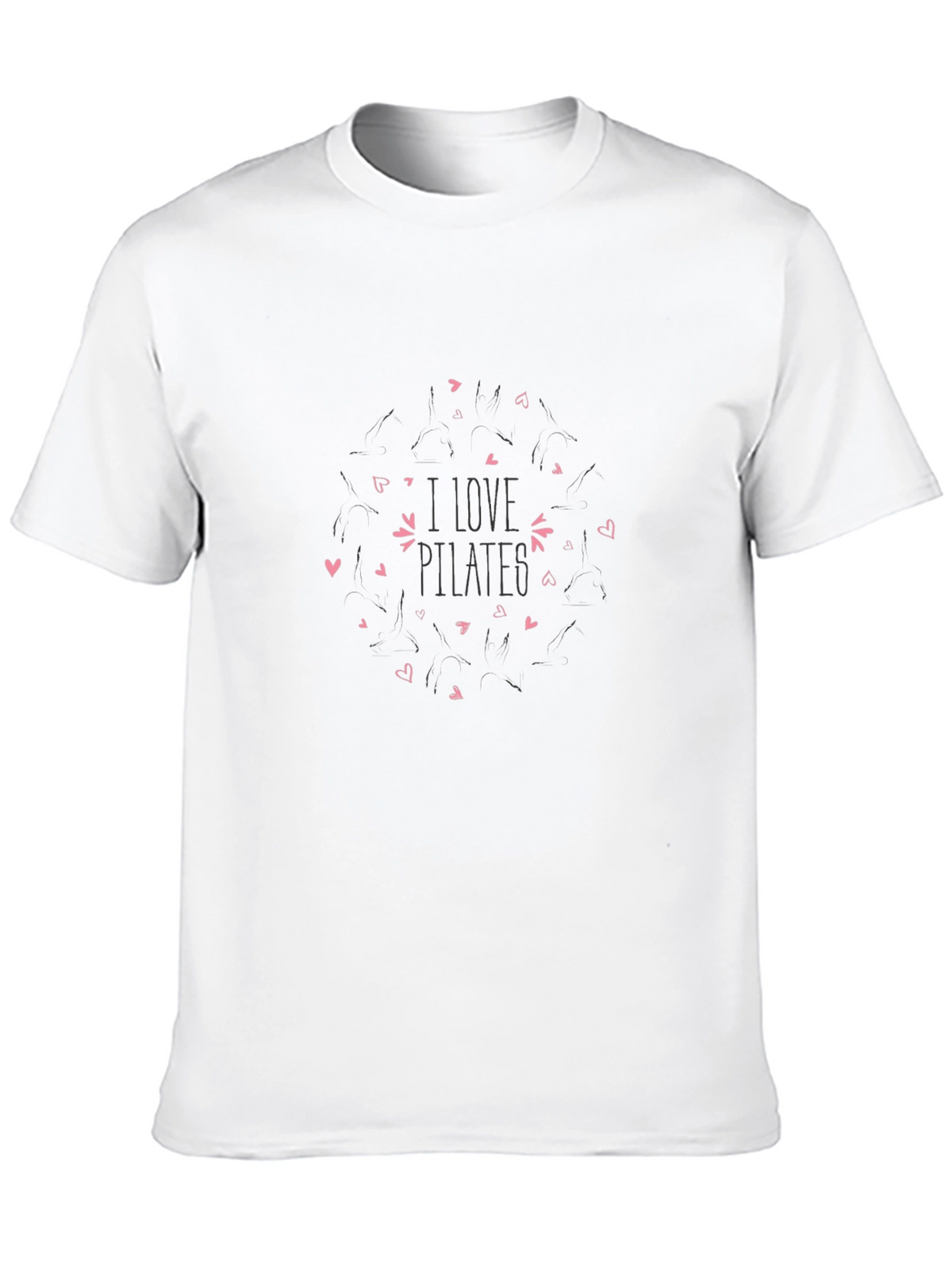 I Love Pilates Black T-Shirt with Heart Design