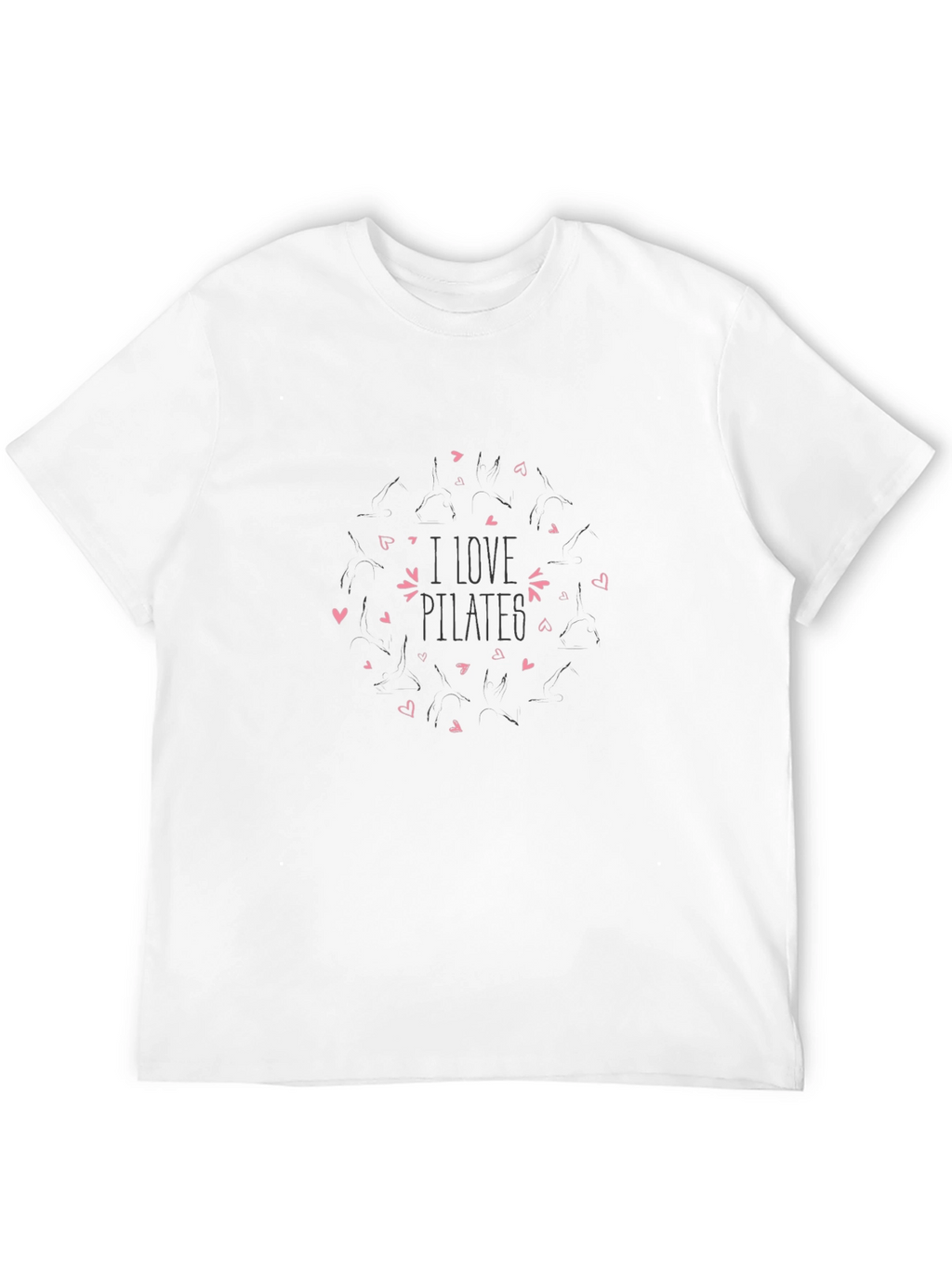 I Love Pilates Black T-Shirt with Heart Design