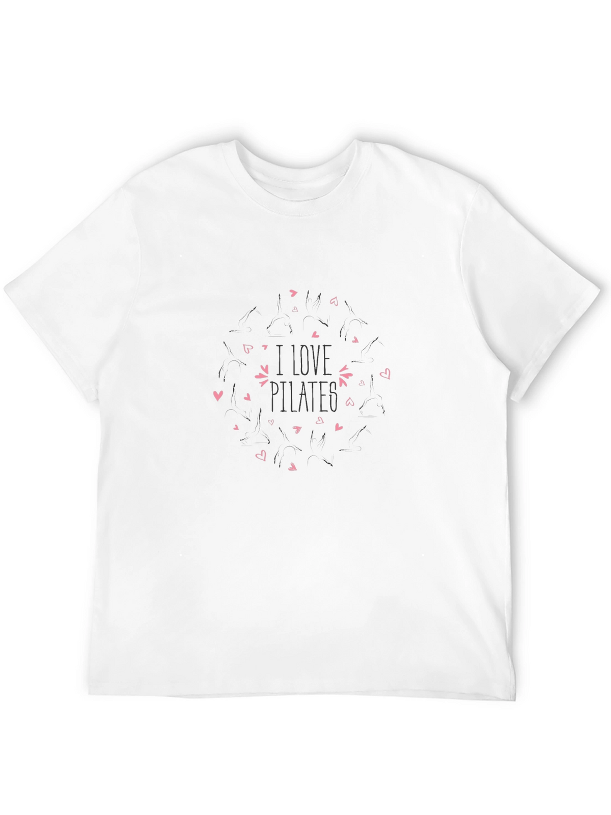I Love Pilates Black T-Shirt with Heart Design