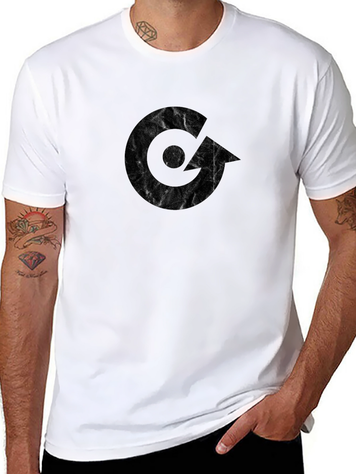Mens Black Graphic Tee - Modern Letter Design