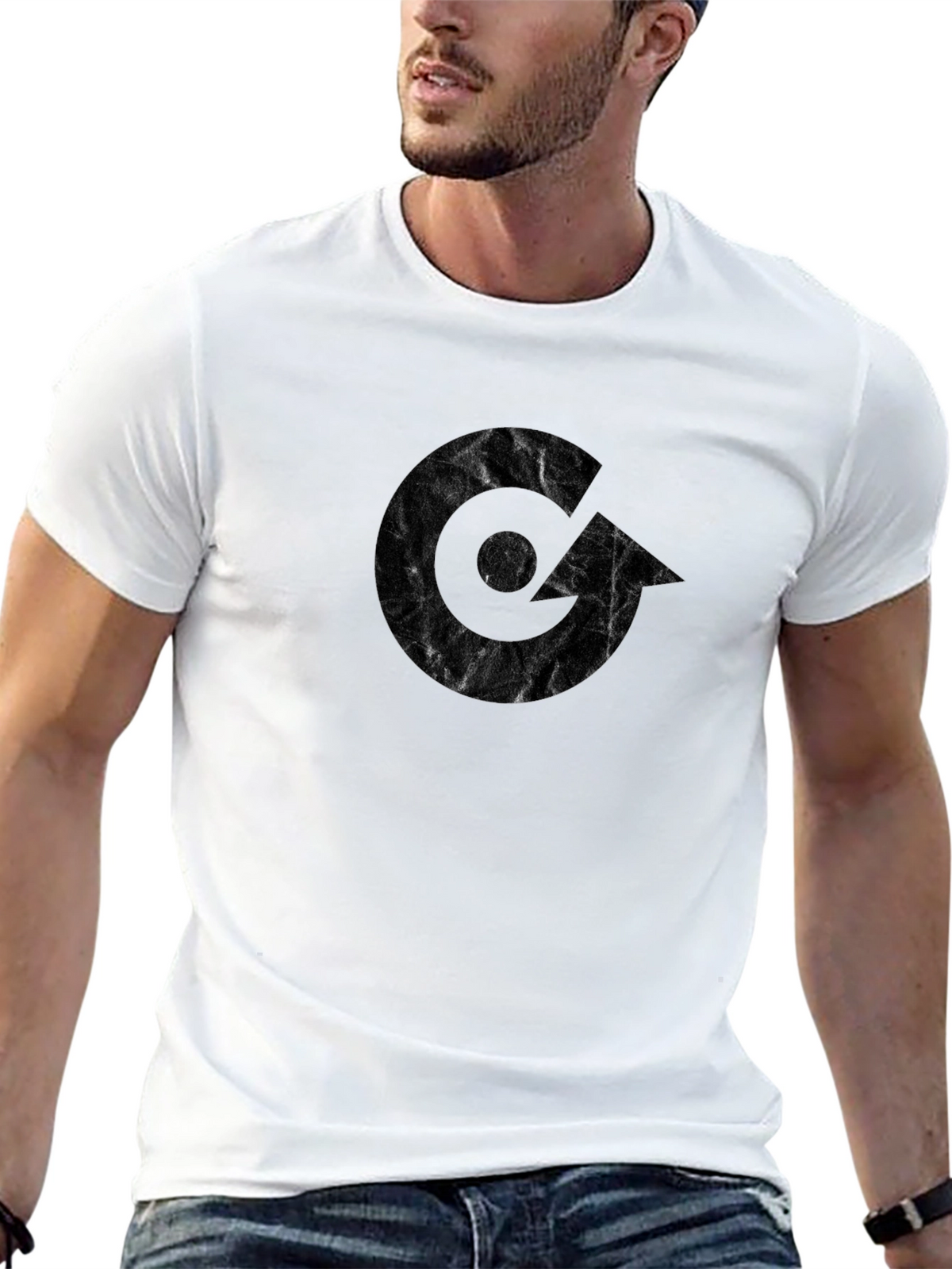 Mens Black Graphic Tee - Modern Letter Design