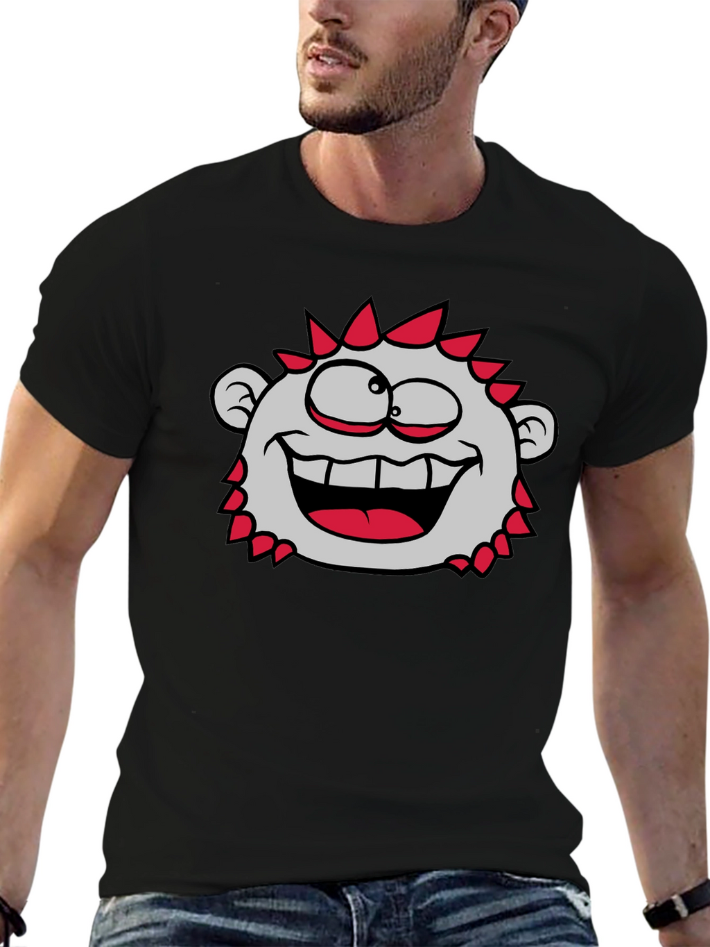 Fun Cartoon Character T-Shirt - Black Crew Neck Tee