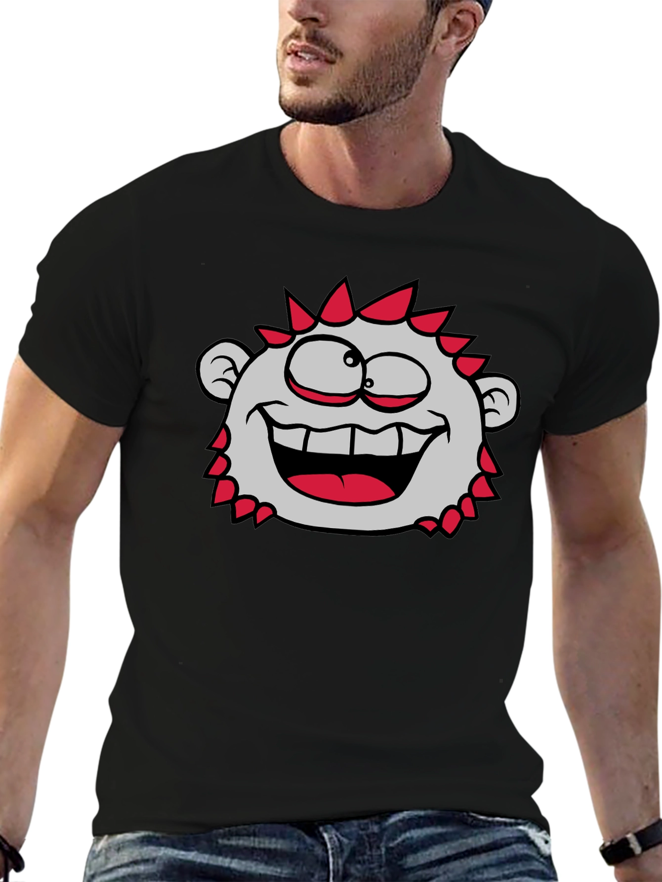 Fun Cartoon Character T-Shirt - Black Crew Neck Tee