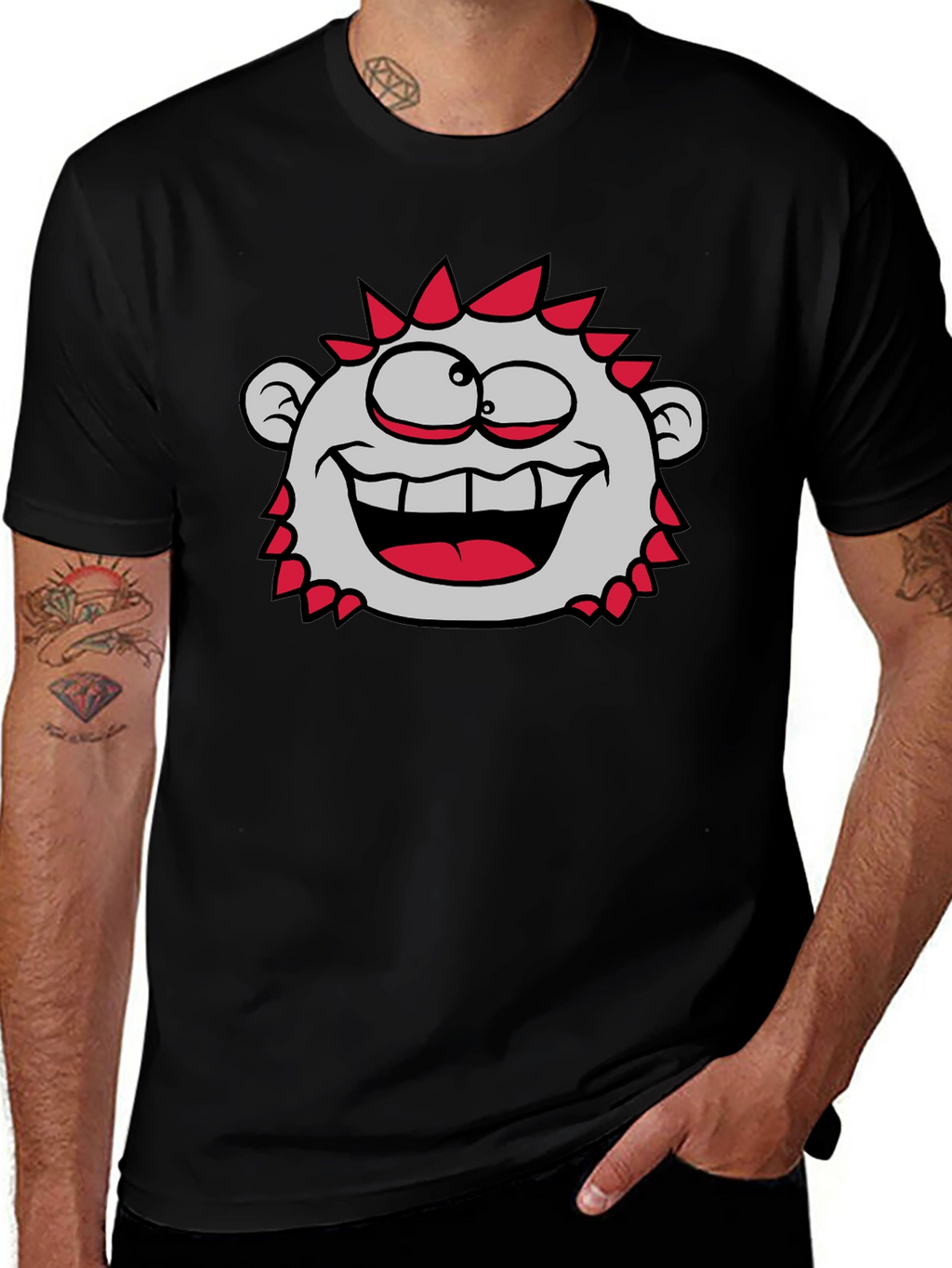 Fun Cartoon Character T-Shirt - Black Crew Neck Tee