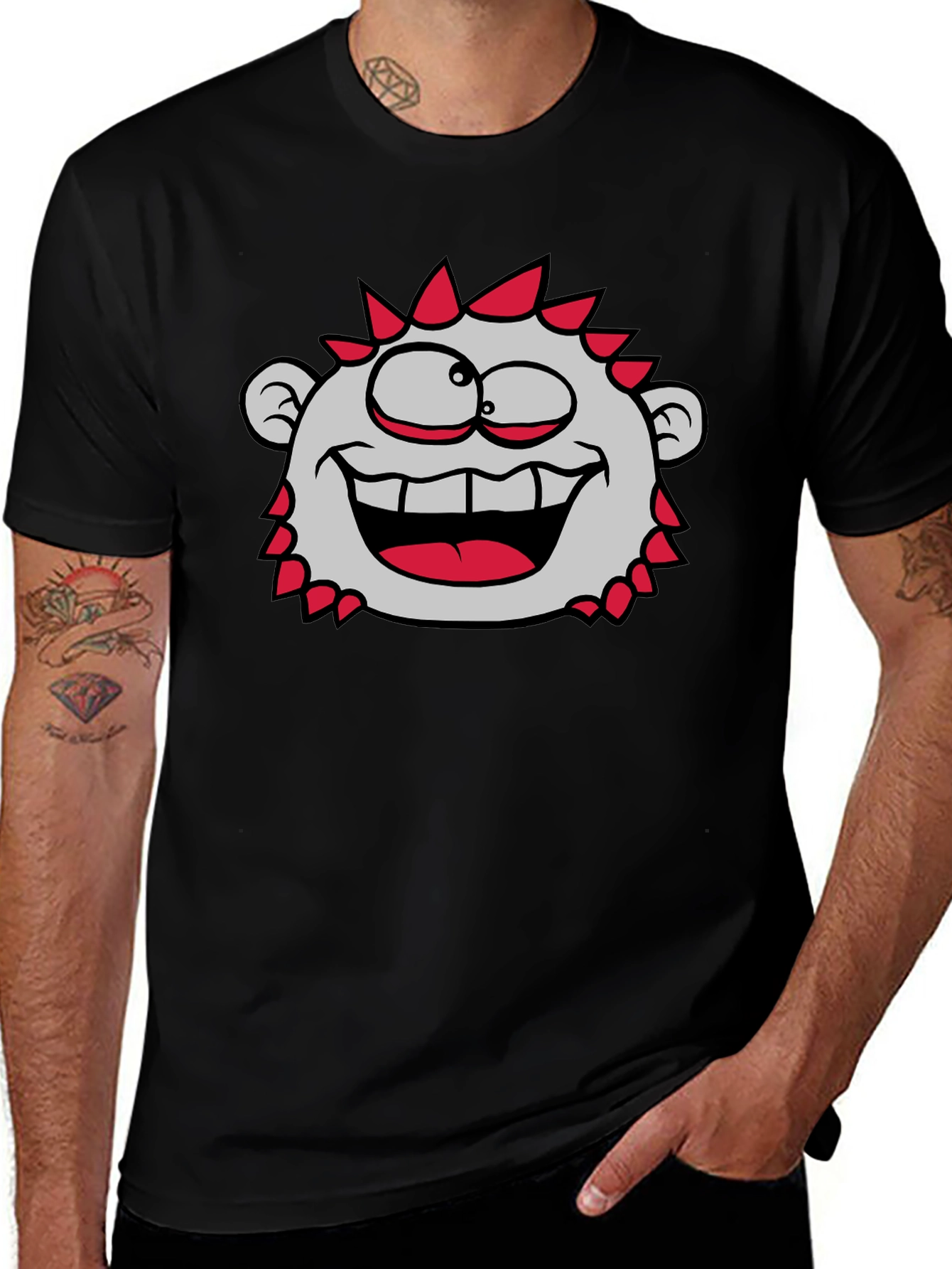 Fun Cartoon Character T-Shirt - Black Crew Neck Tee
