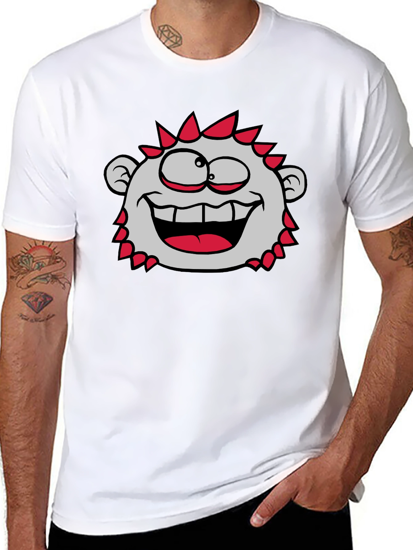Fun Cartoon Character T-Shirt - Black Crew Neck Tee
