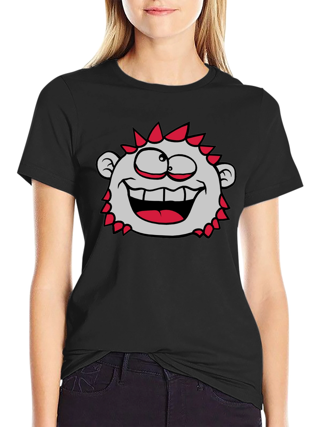 Fun Cartoon Character T-Shirt - Black Crew Neck Tee