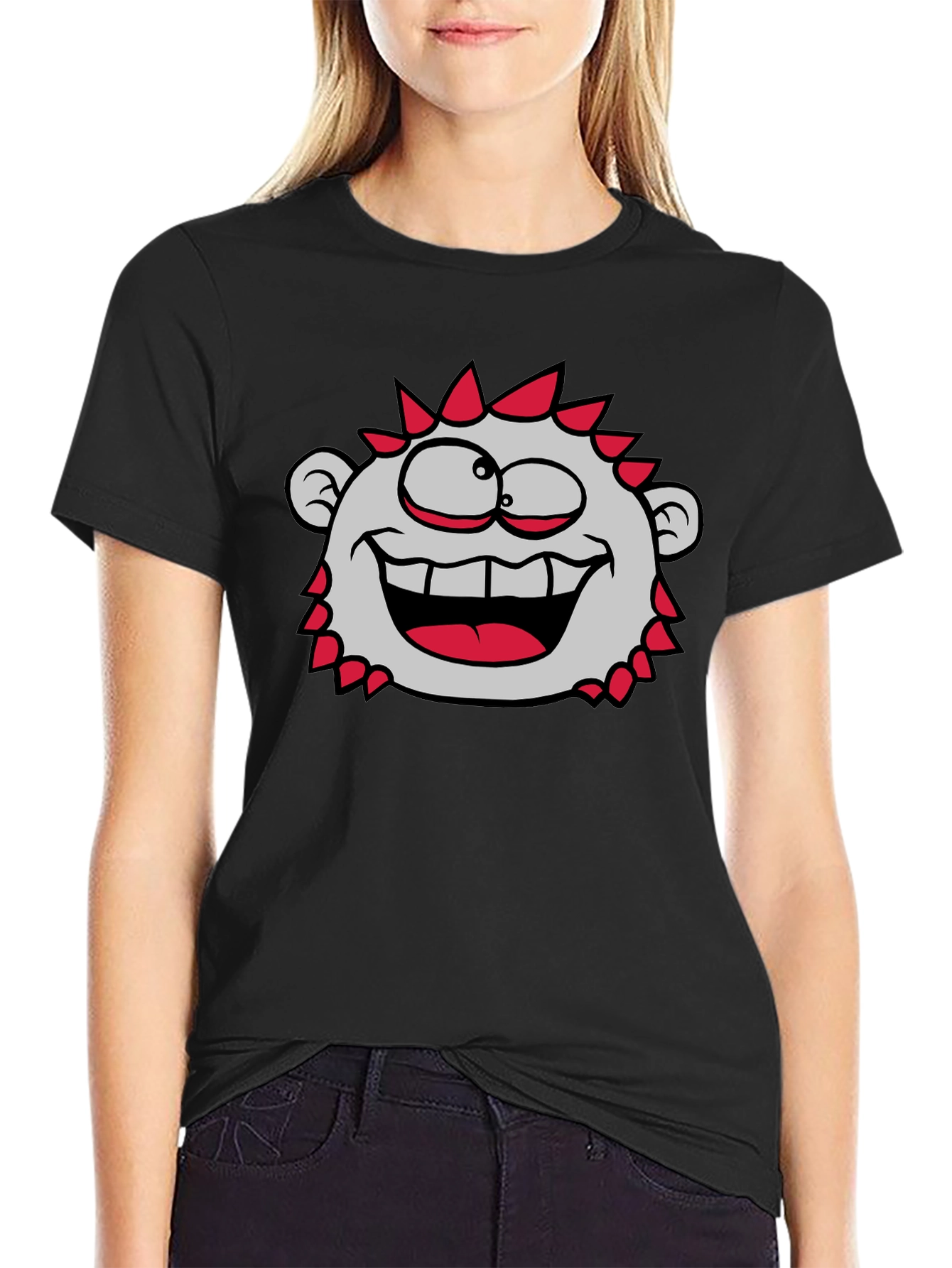Fun Cartoon Character T-Shirt - Black Crew Neck Tee
