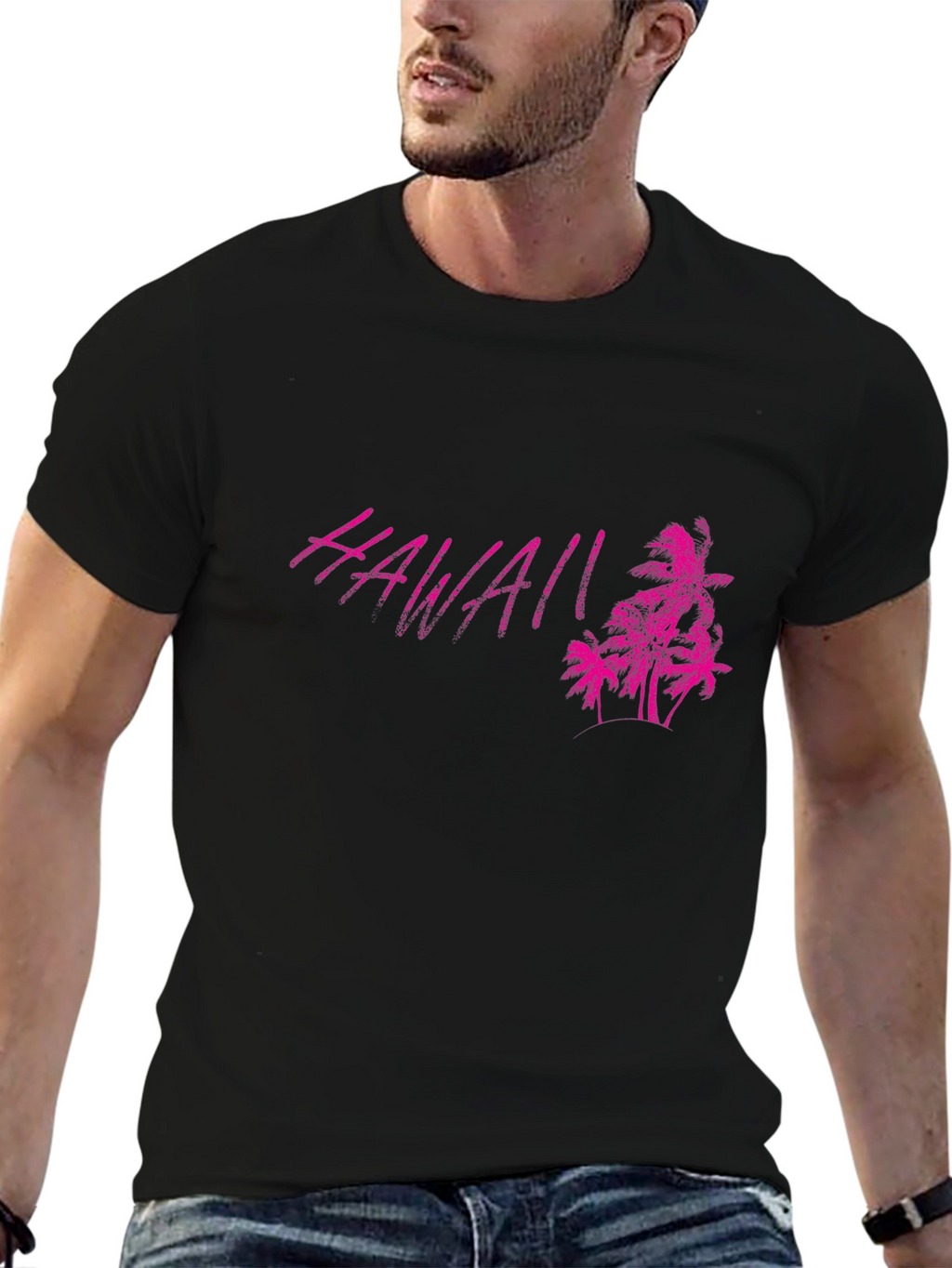 Hawaii Palm Tree Graphic Black T-Shirt
