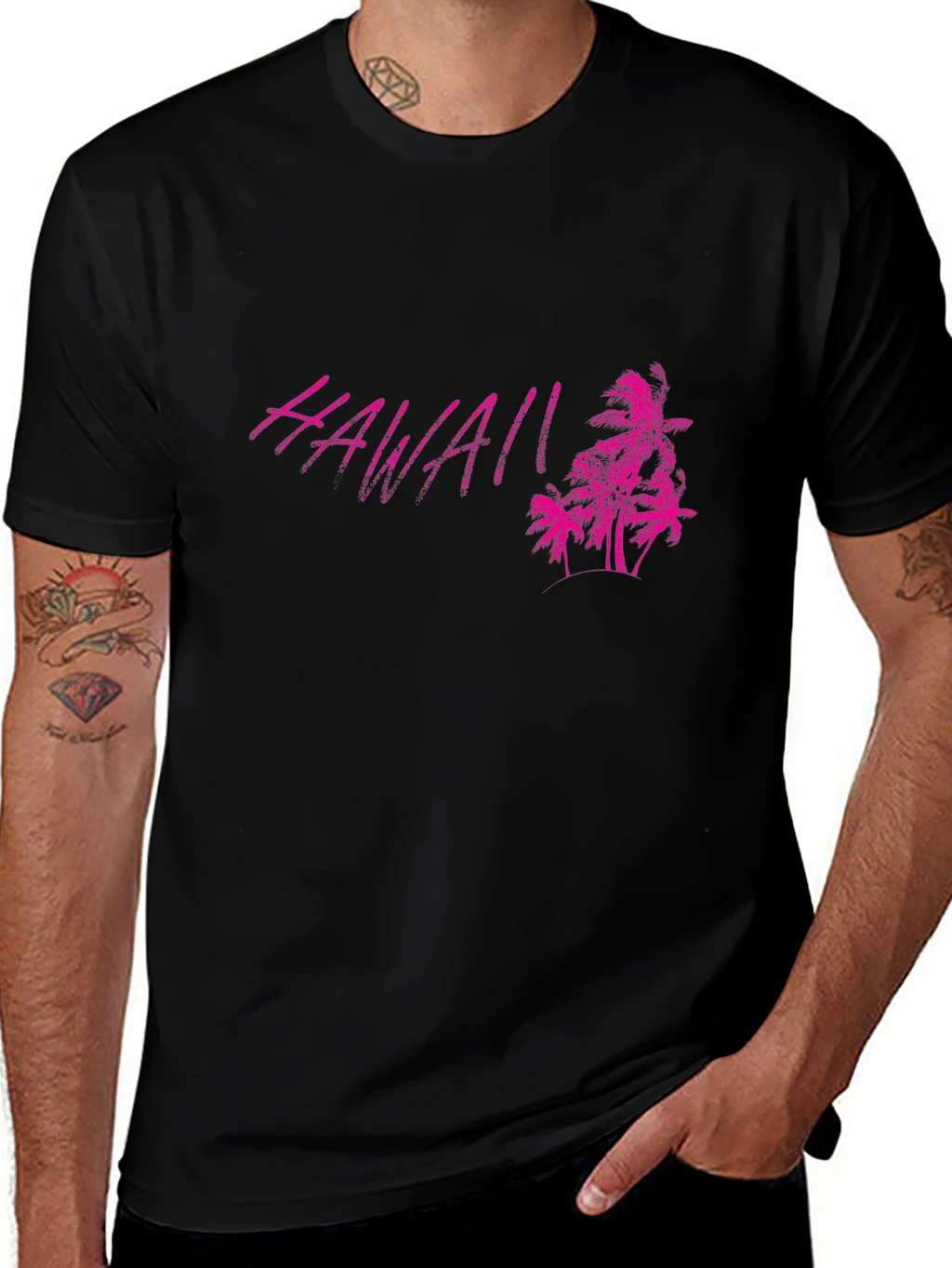 Hawaii Palm Tree Graphic Black T-Shirt