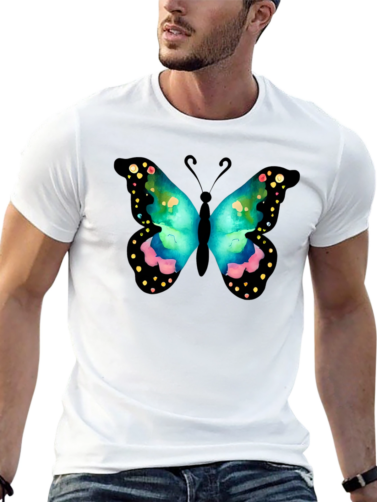 Butterfly Graphic Print Crew Neck T-Shirt