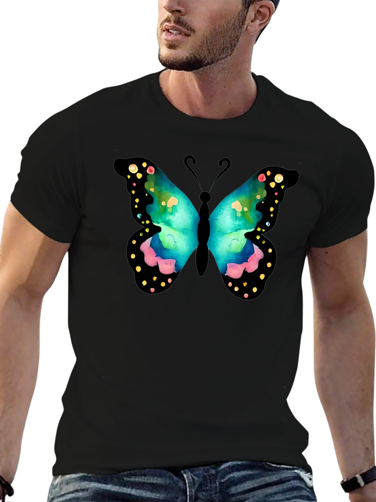 Butterfly Graphic Print Crew Neck T-Shirt