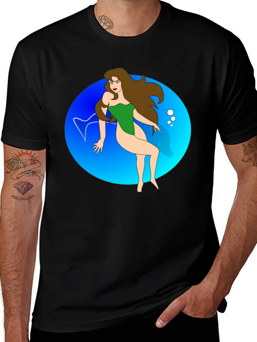 Cartoon Mermaid Black T-Shirt