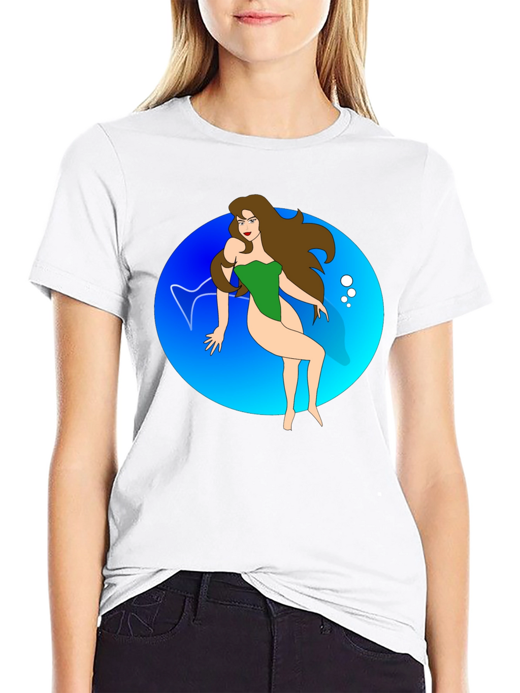 Cartoon Mermaid Black T-Shirt