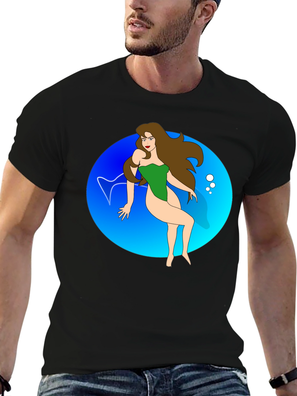 Cartoon Mermaid Black T-Shirt