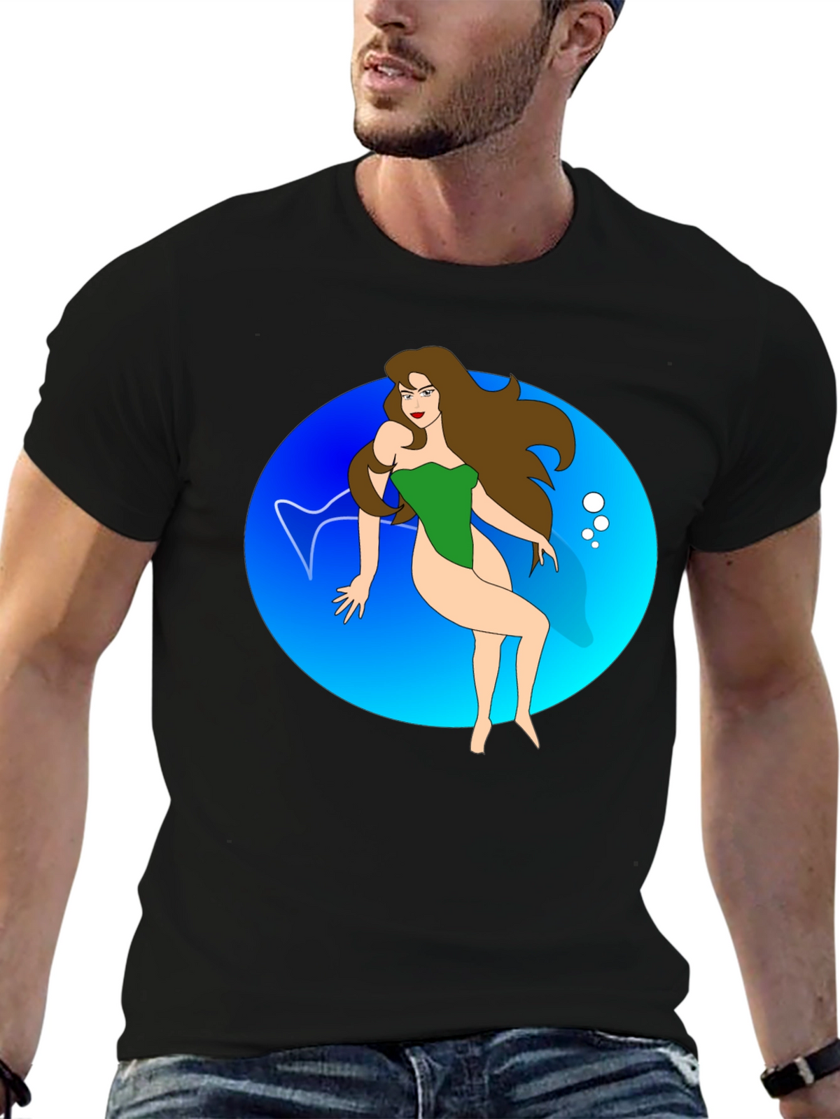 Cartoon Mermaid Black T-Shirt