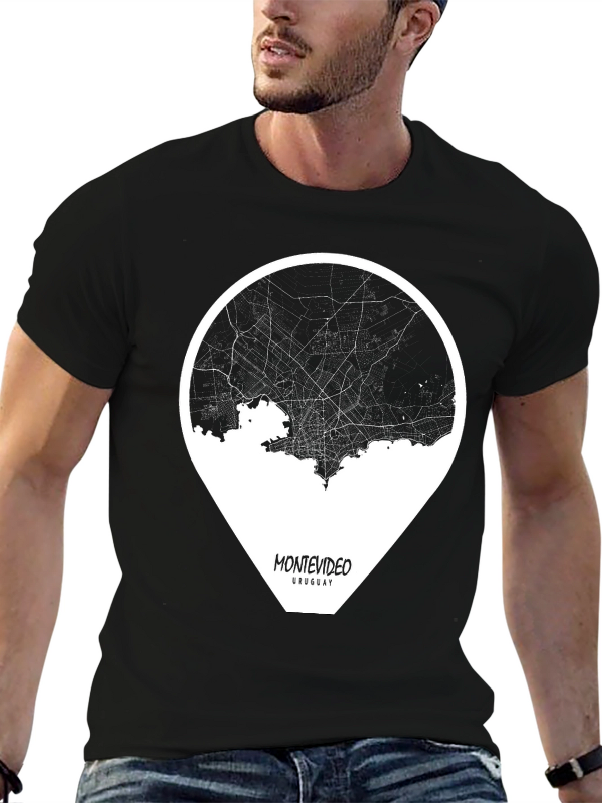 Montevideo Uruguay Black Map T-Shirt