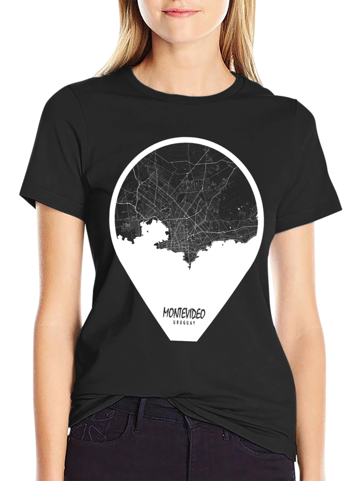 Montevideo Uruguay Black Map T-Shirt