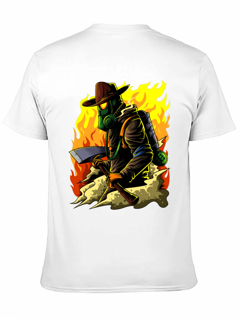 Firefighter Cartoon Graphic Black T-Shirt