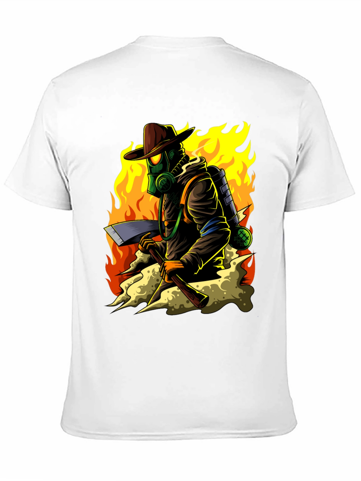 Firefighter Cartoon Graphic Black T-Shirt
