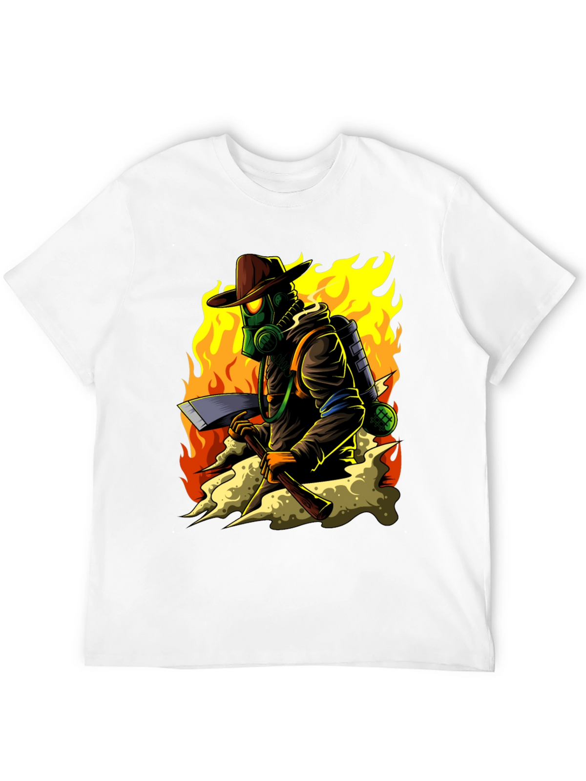 Firefighter Cartoon Graphic Black T-Shirt
