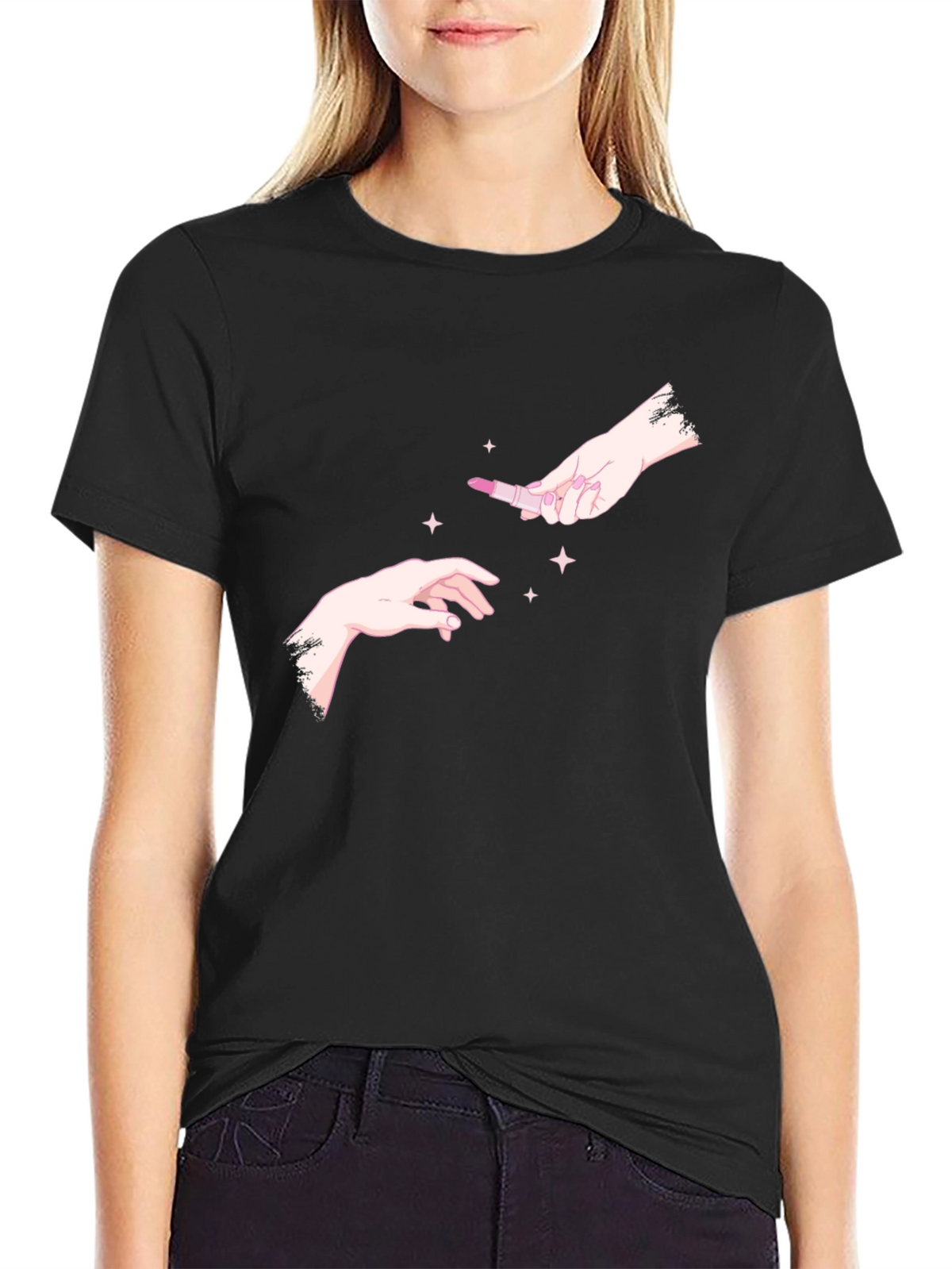 Hands & Lipstick Black T-Shirt