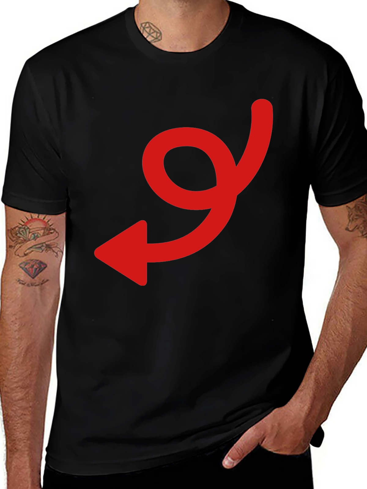 Black Tee with Red Arrow Graphic