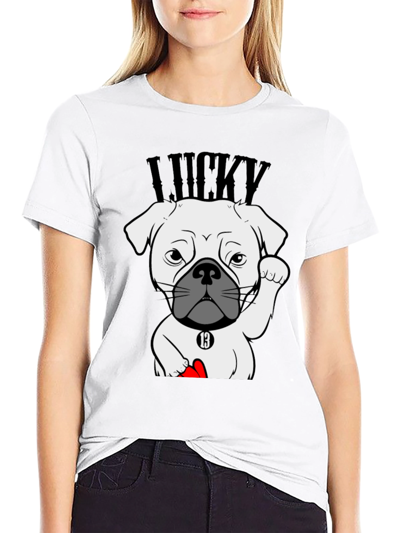 Lucky Dog Graphic Tee - Black Cotton T-Shirt