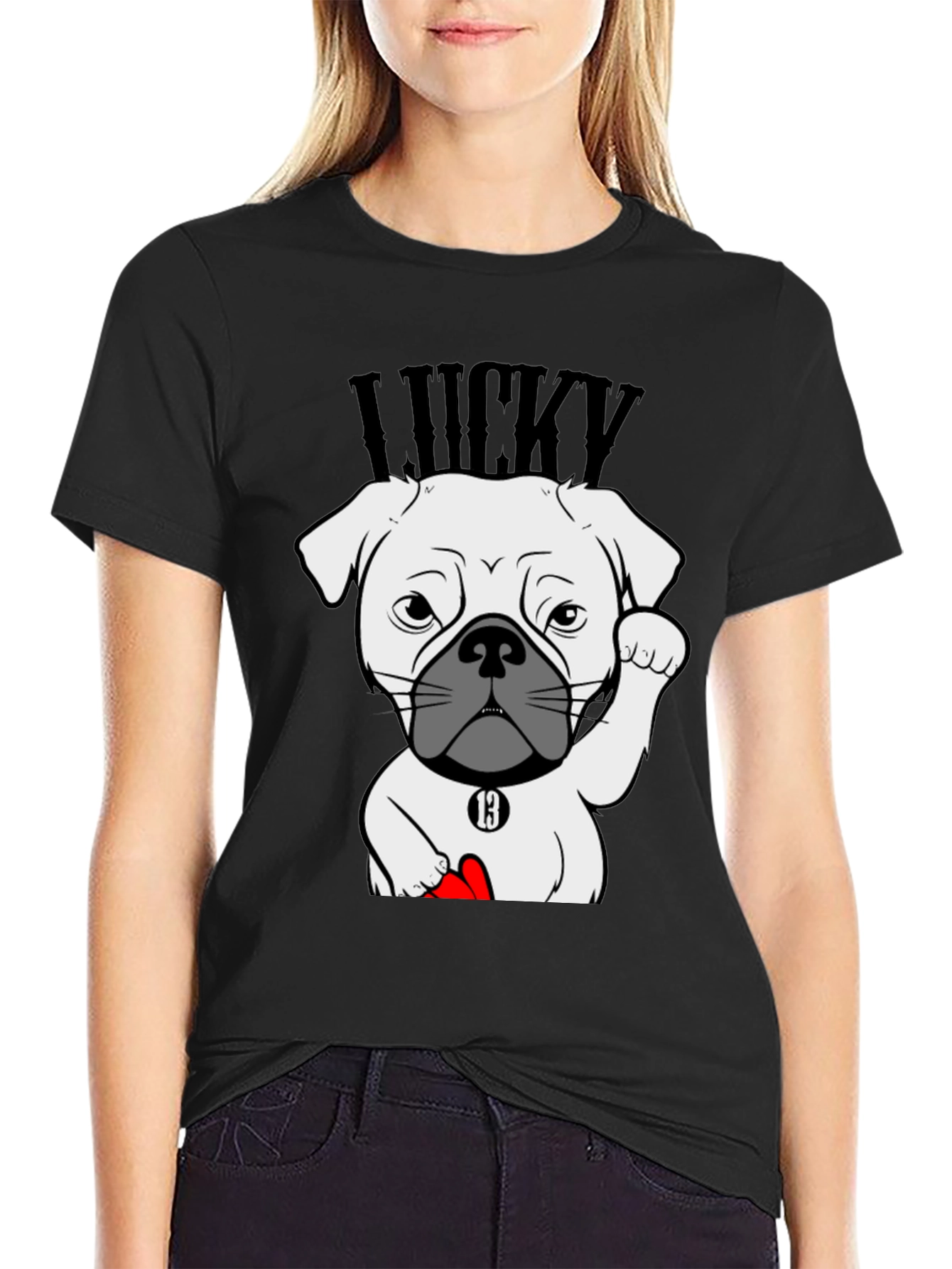 Lucky Dog Graphic Tee - Black Cotton T-Shirt