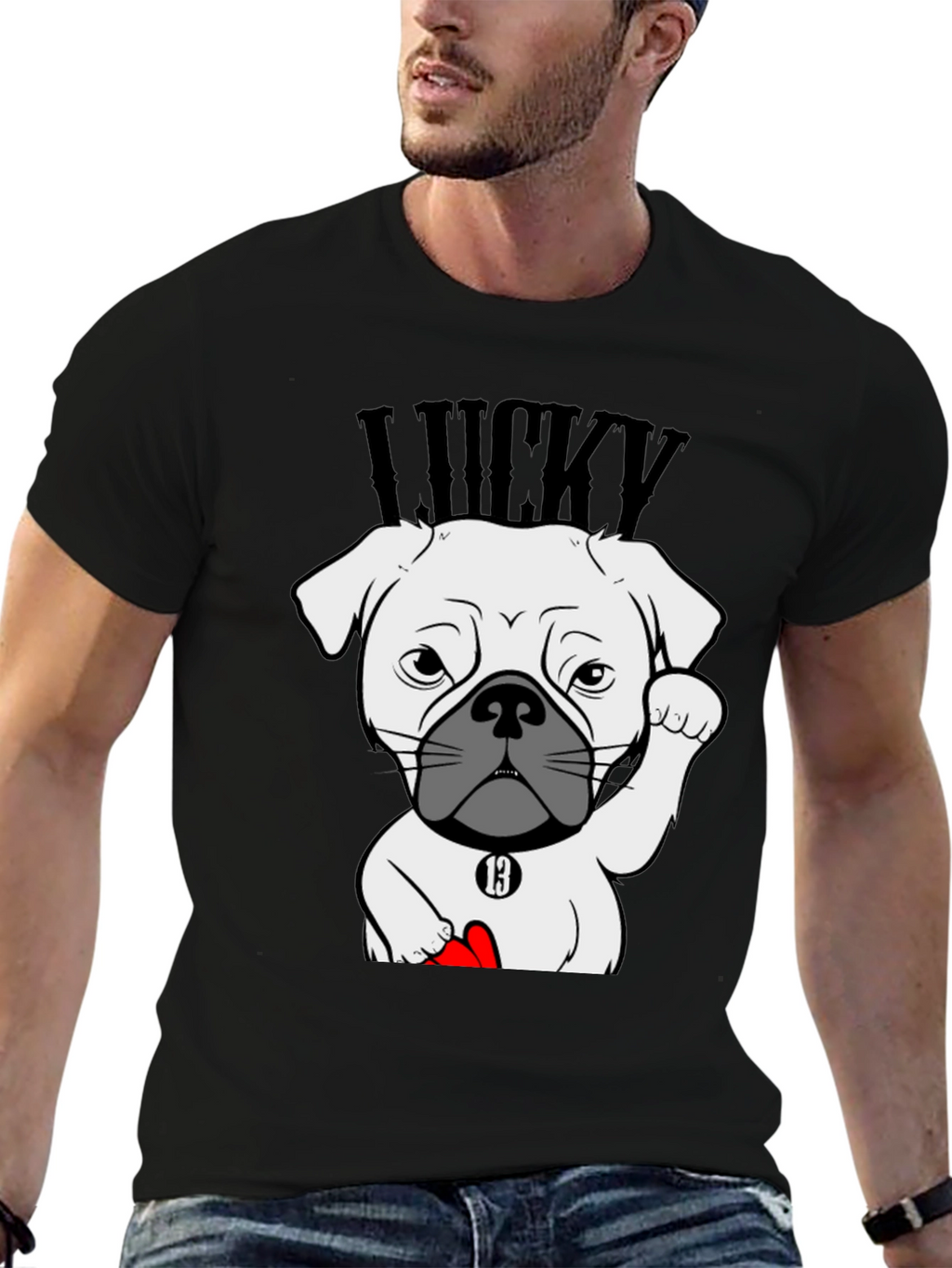 Lucky Dog Graphic Tee - Black Cotton T-Shirt