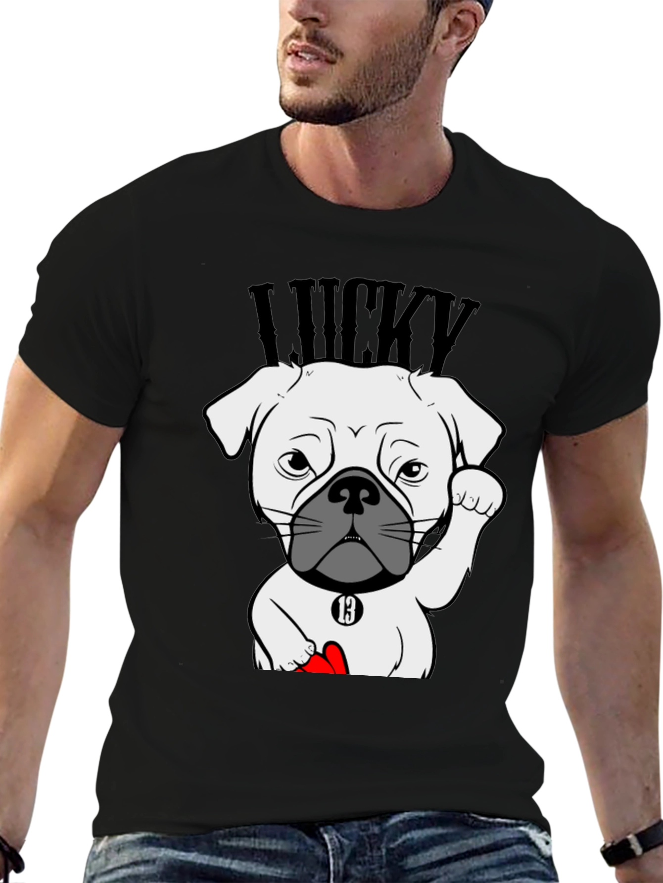 Lucky Dog Graphic Tee - Black Cotton T-Shirt