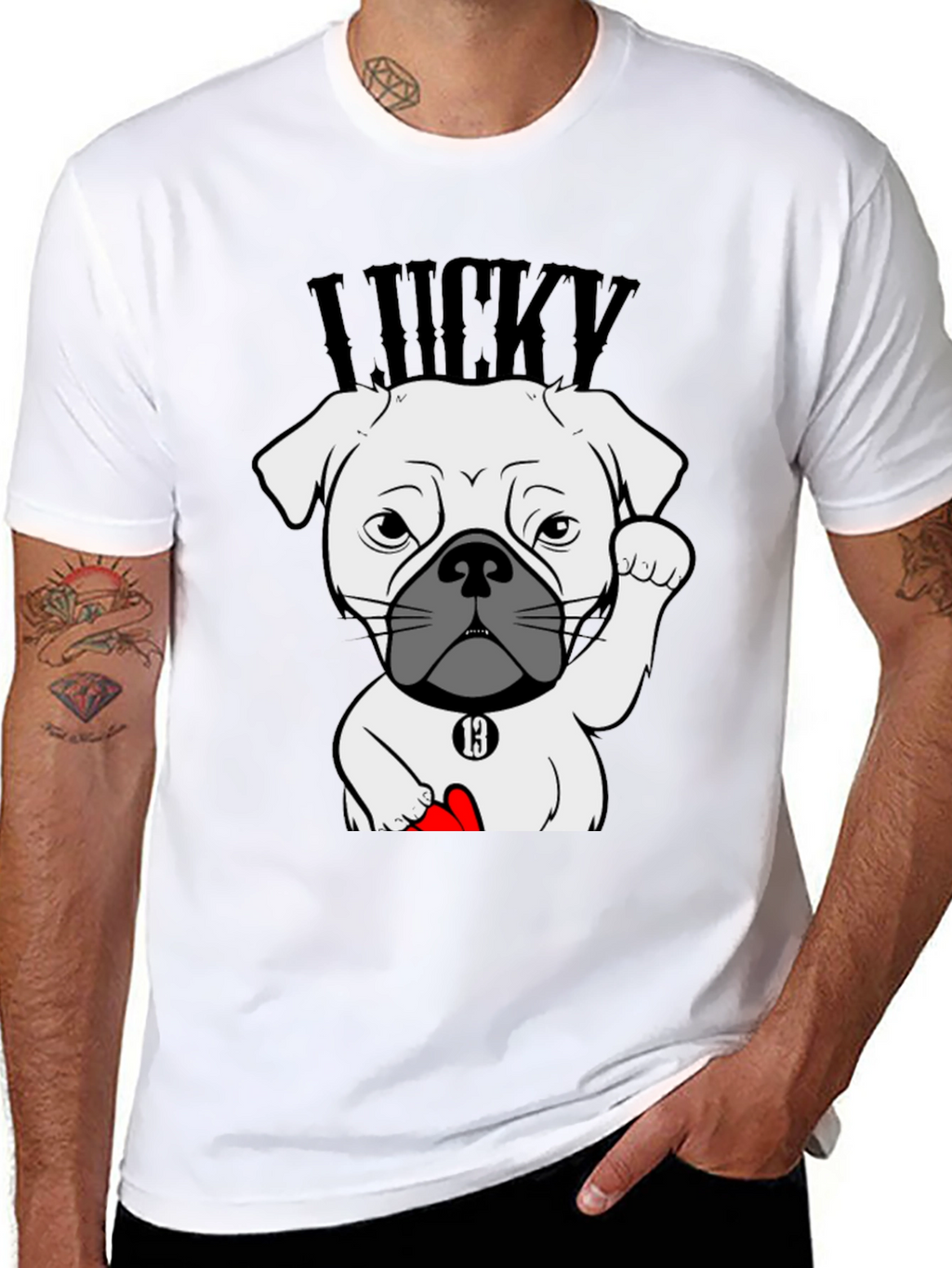 Lucky Dog Graphic Tee - Black Cotton T-Shirt