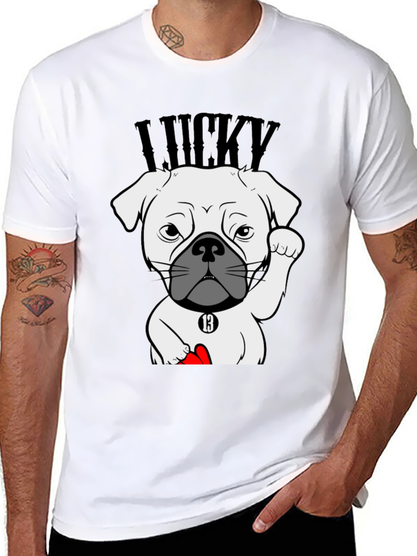 Lucky Dog Graphic Tee - Black Cotton T-Shirt