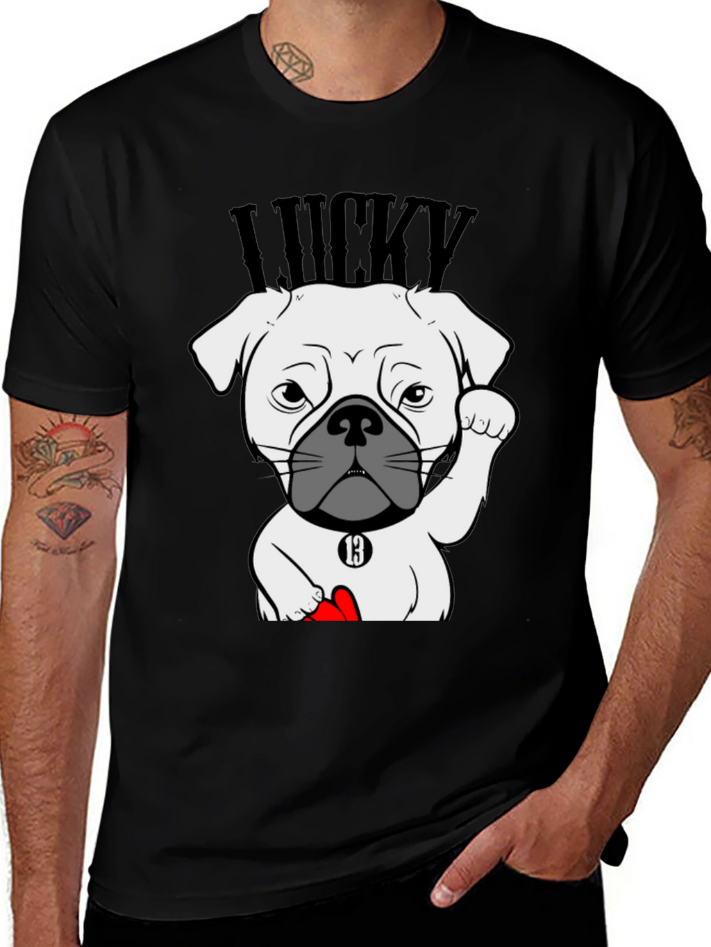 Lucky Dog Graphic Tee - Black Cotton T-Shirt