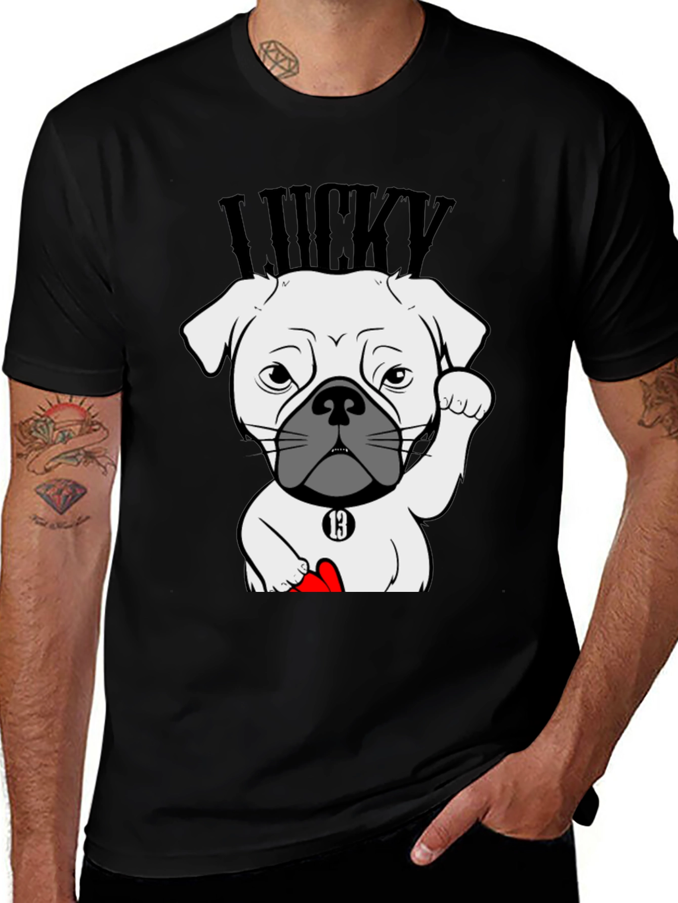 Lucky Dog Graphic Tee - Black Cotton T-Shirt